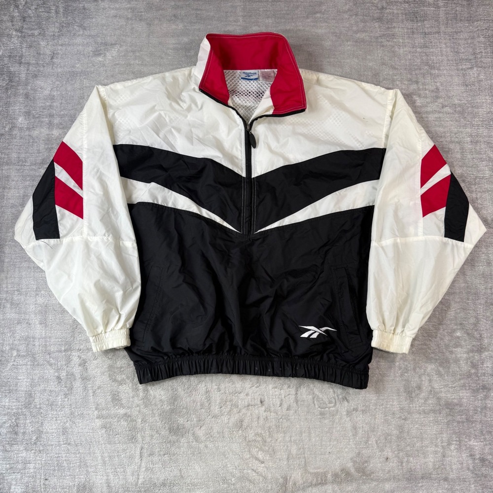 Reebok Jacket Men Large Black Colorblock Windbreaker Vintage 90s Half Zip Track